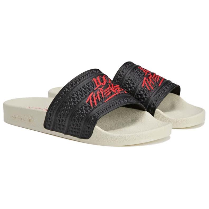 Сандалии Adidas Originals x 100 Thieves Adilette противоскользящие устойчивые к истиранию шлепанцы унисекс черные красные - изображение 3