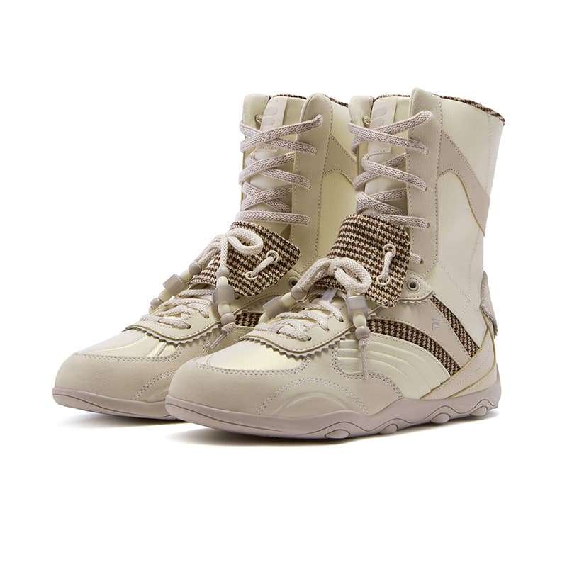 Кроссовки FILA FUSION FLORA MID Синтетическая кожа Спилок коровьей кожи MID Топ Повседневная обувь Женская Цвет раннего снега - изображение 3