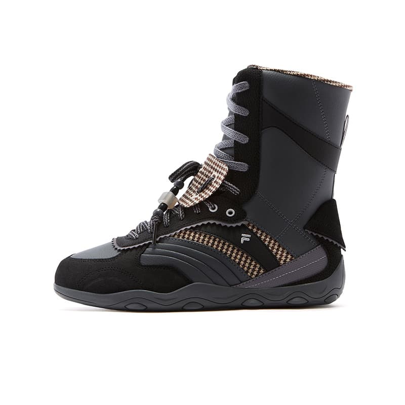 Кроссовки FILA FUSION FLORA MID Синтетическая кожа Спилок коровьей кожи MID Топ Повседневная обувь Женская Теневой черный Серый - изображение 1