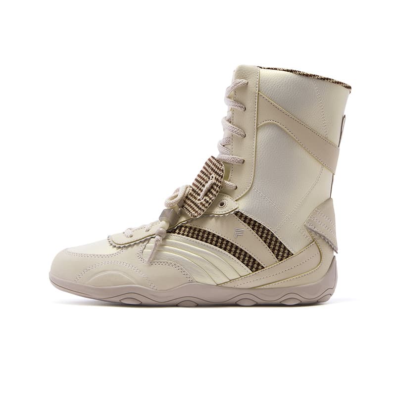 Кроссовки FILA FUSION FLORA MID Синтетическая кожа Спилок коровьей кожи MID Топ Повседневная обувь Женская Цвет раннего снега - изображение 1