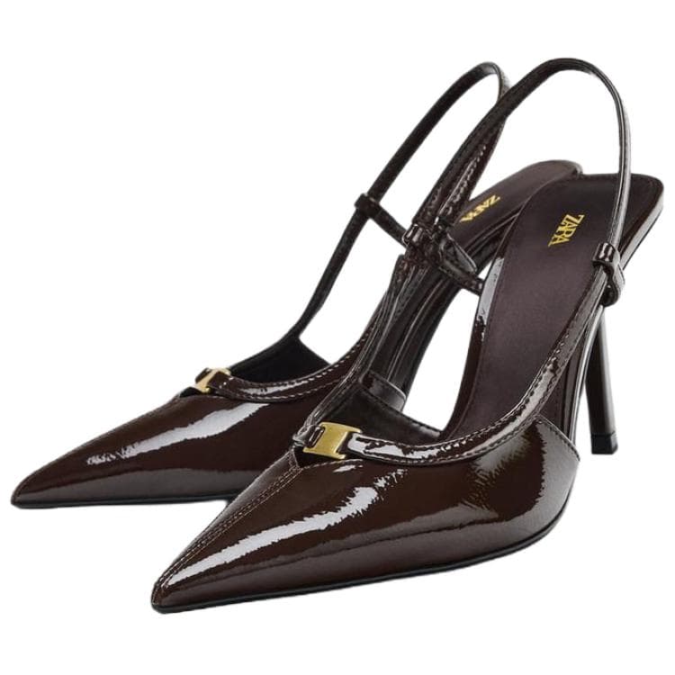 Туфли ZARA PU (полиуретан) Узкий каблук Высокие каблуки 10,5 см Женские Коричневый - изображение 3
