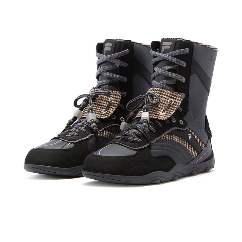 Кроссовки FILA FUSION FLORA MID Синтетическая кожа Спилок коровьей кожи MID Топ Повседневная обувь Женская Теневой черный Серый - изображение 3