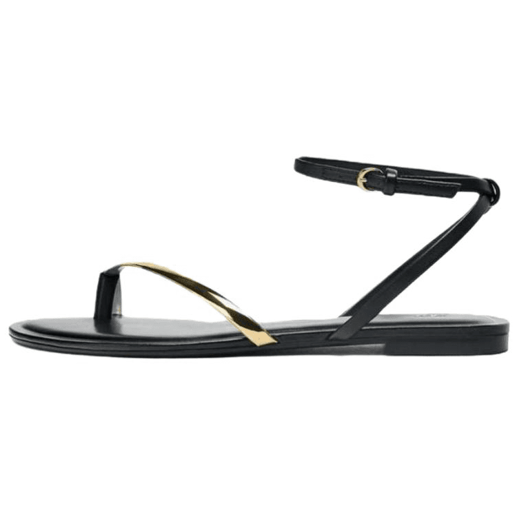 Шлёпанцы ZARA ПУ (полиуретан) Одиночные Шнуровые Сандалии 1CM Женские Черные - изображение 1