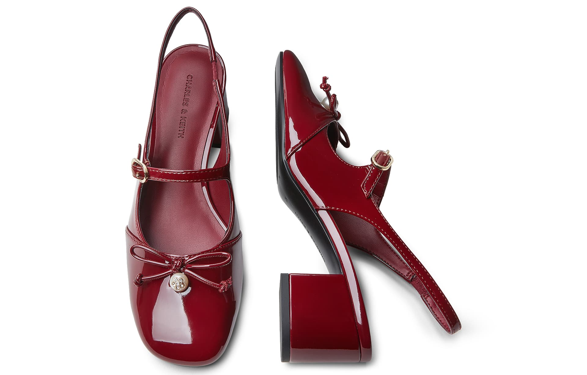 CHARLES&KEITH PU сандалии с бантом и искусственной жемчужиной на грубом каблуке 5,1 см - изображение 3