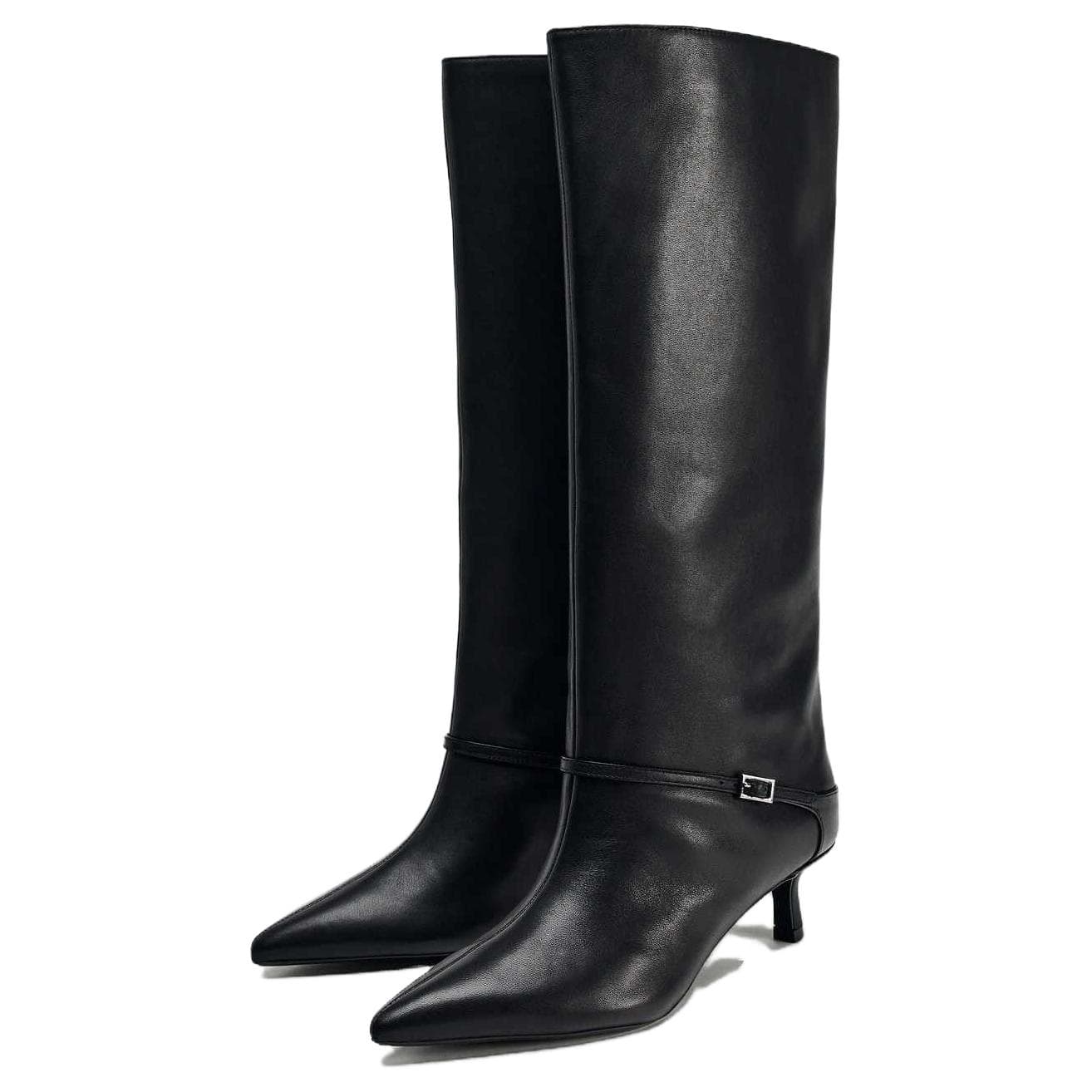 Ботинки ZARA Коровья кожа Высокие сапоги до колена 6,5 см Женские Черные - изображение 3