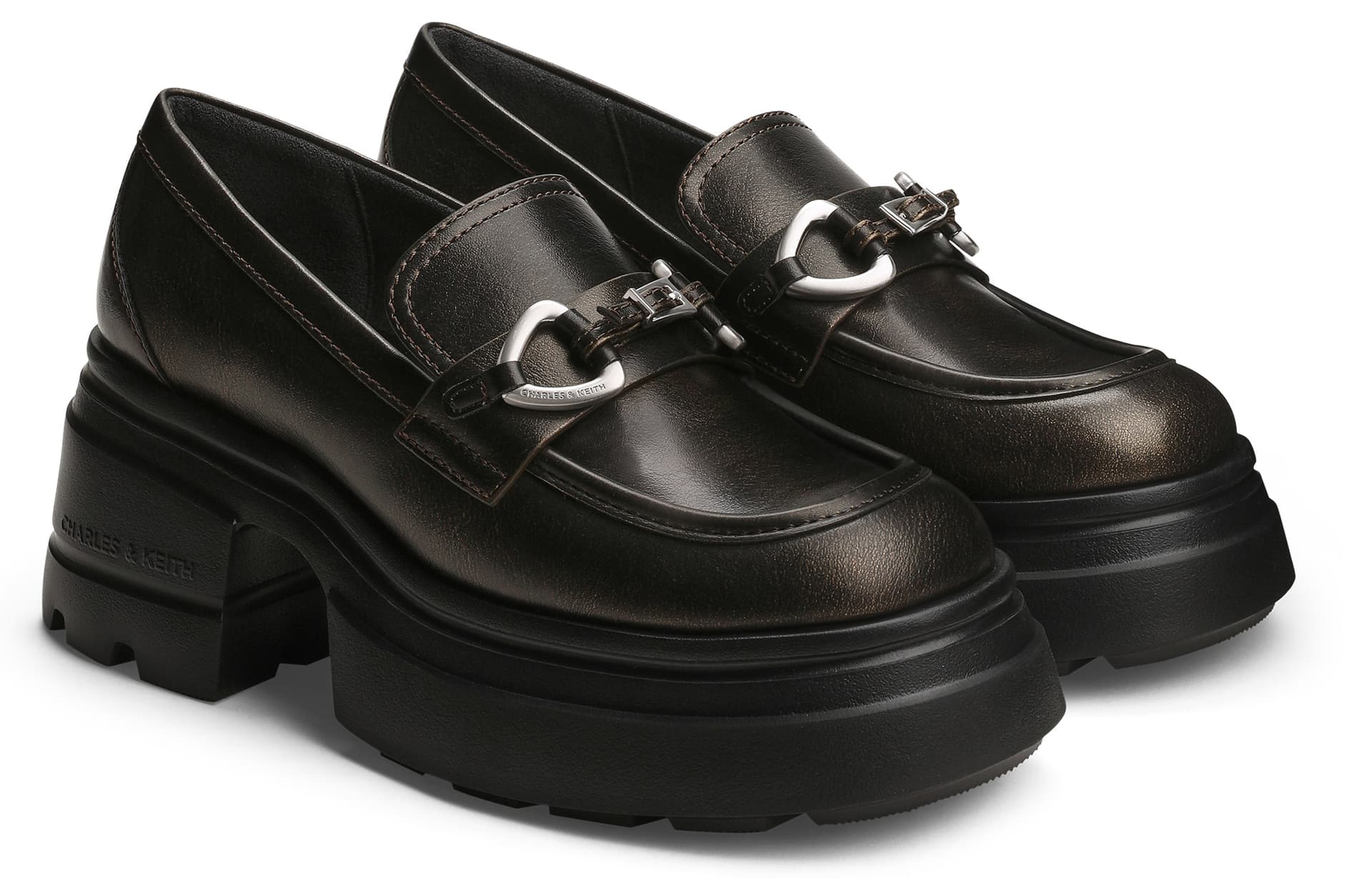 Лоферы CHARLES&KEITH Готическое платье в стиле Лолита из PU, британский стиль, лоферы на платформе 7 см, женские, черный/бронзовый - изображение 5
