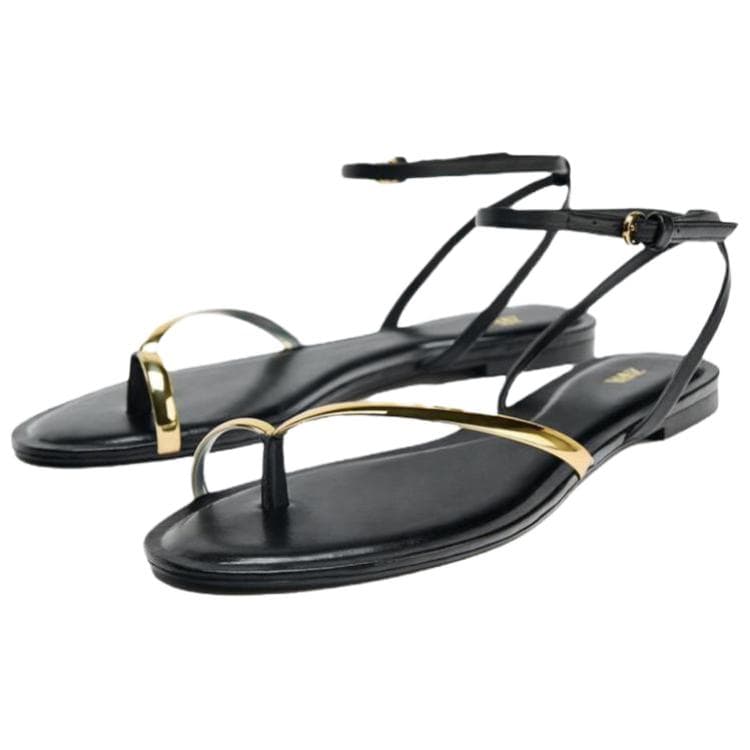 Шлёпанцы ZARA ПУ (полиуретан) Одиночные Шнуровые Сандалии 1CM Женские Черные - изображение 3