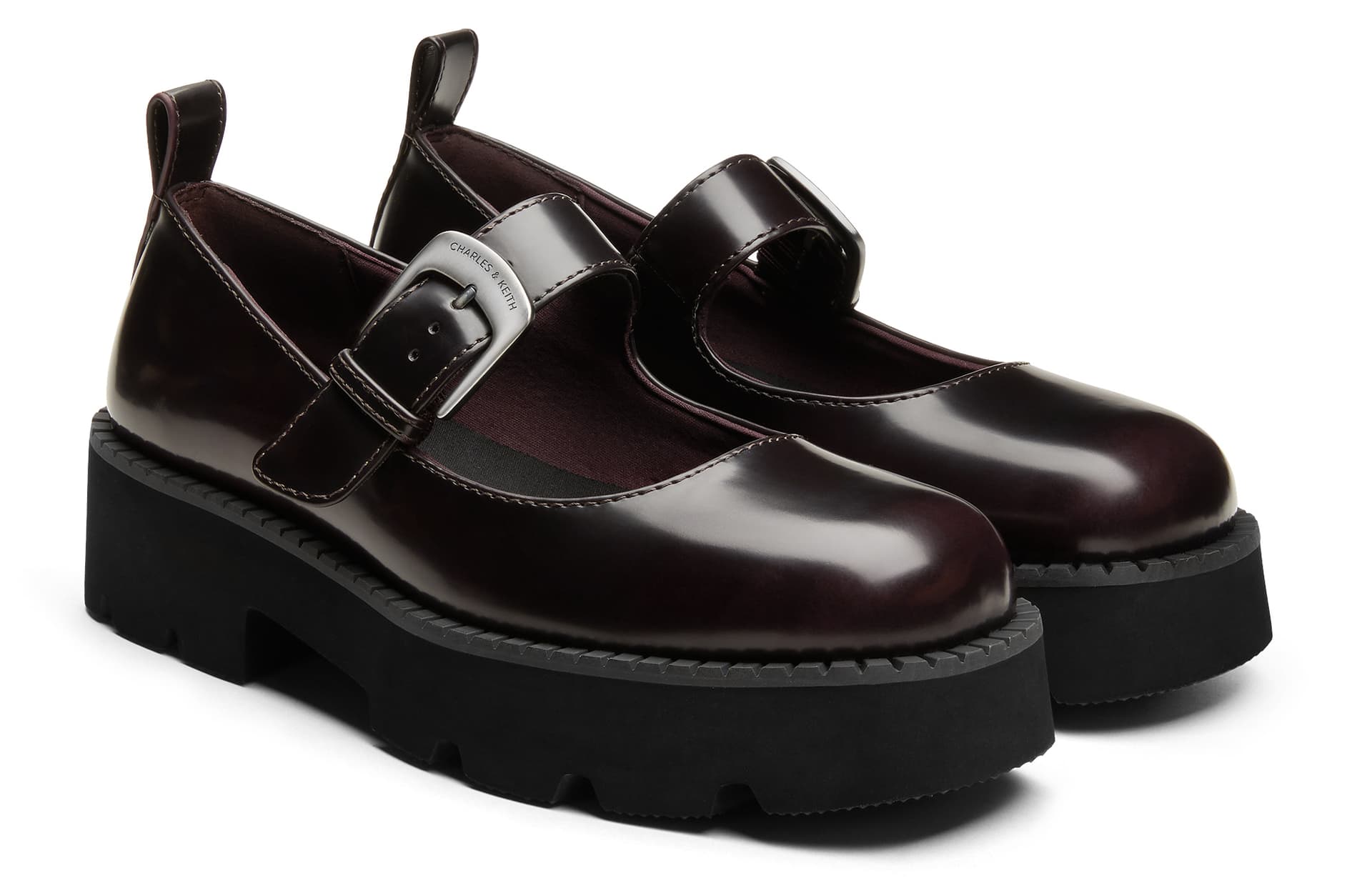 CHARLES&KEITH Готическое платье в стиле Лолита из искусственной кожи, удобные и универсальные туфли Мэри Джейн с грубым каблуком 4,4 см, женские Black Box/Бордовый - изображение 2