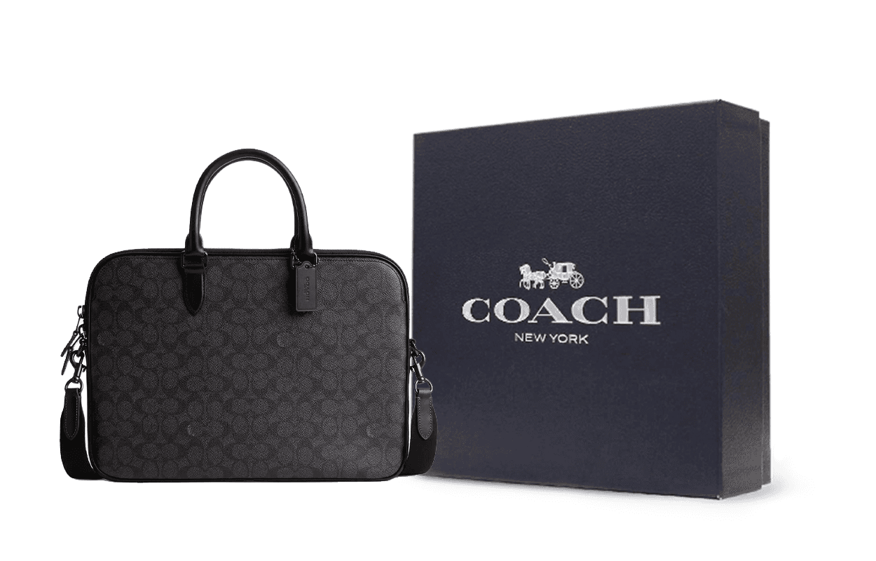 Портфель COACH Gotham Покрытый холст с телячьей кожей через плечо одна плечевая сумка большой мужской цвет угольный - изображение 5