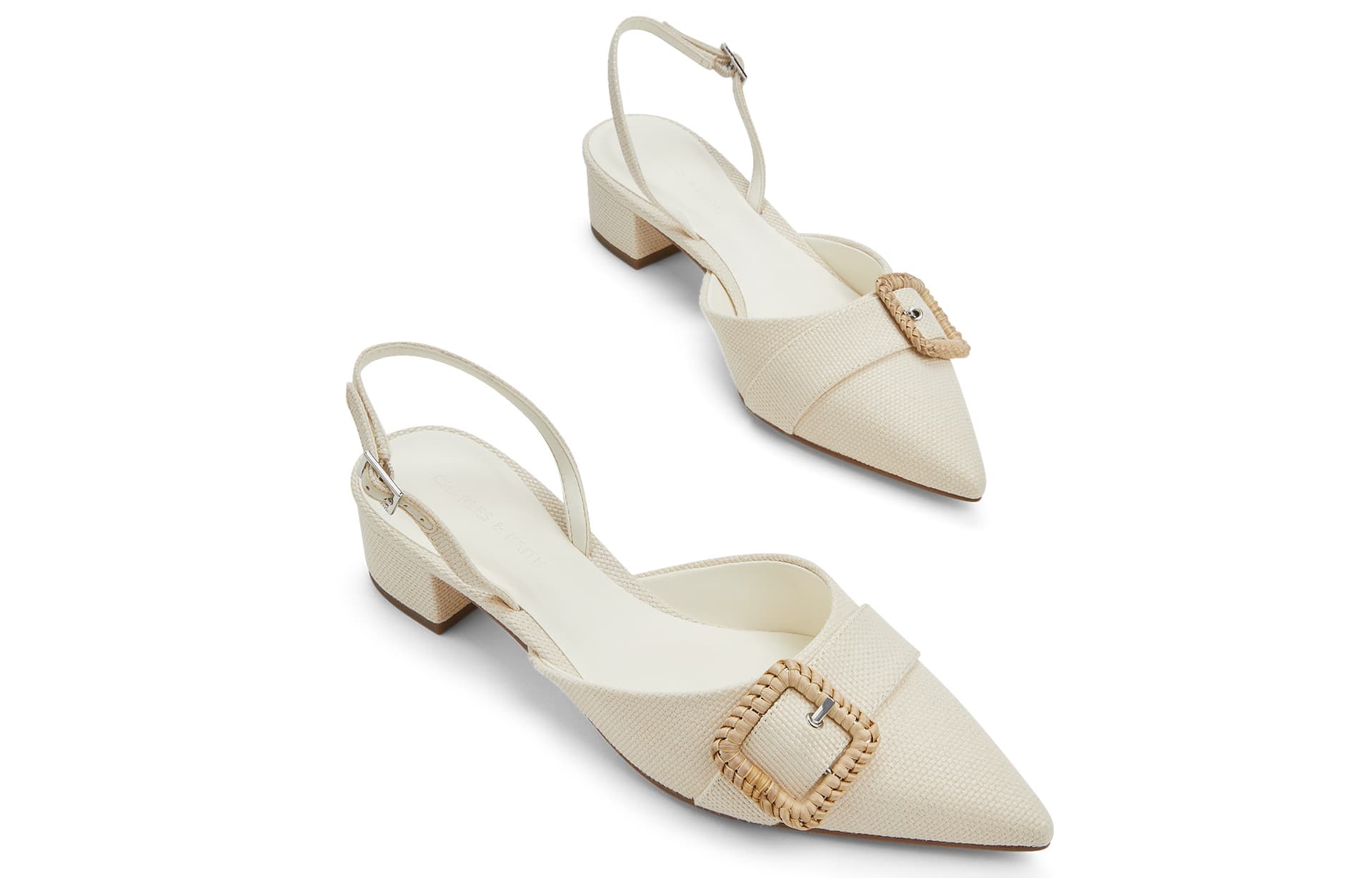 Шлёпанцы CHARLES&KEITH PU модные сандалии с плетеными пряжками, заостренным носком, грубым каблуком, высотой 3,7 см - изображение 3