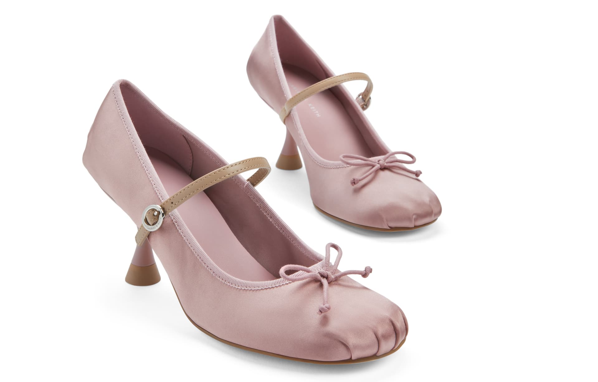 Туфли CHARLES&KEITH Ткань Бант Узкий каблук Балетки на каблуке 7,3 см Женские - изображение 3
