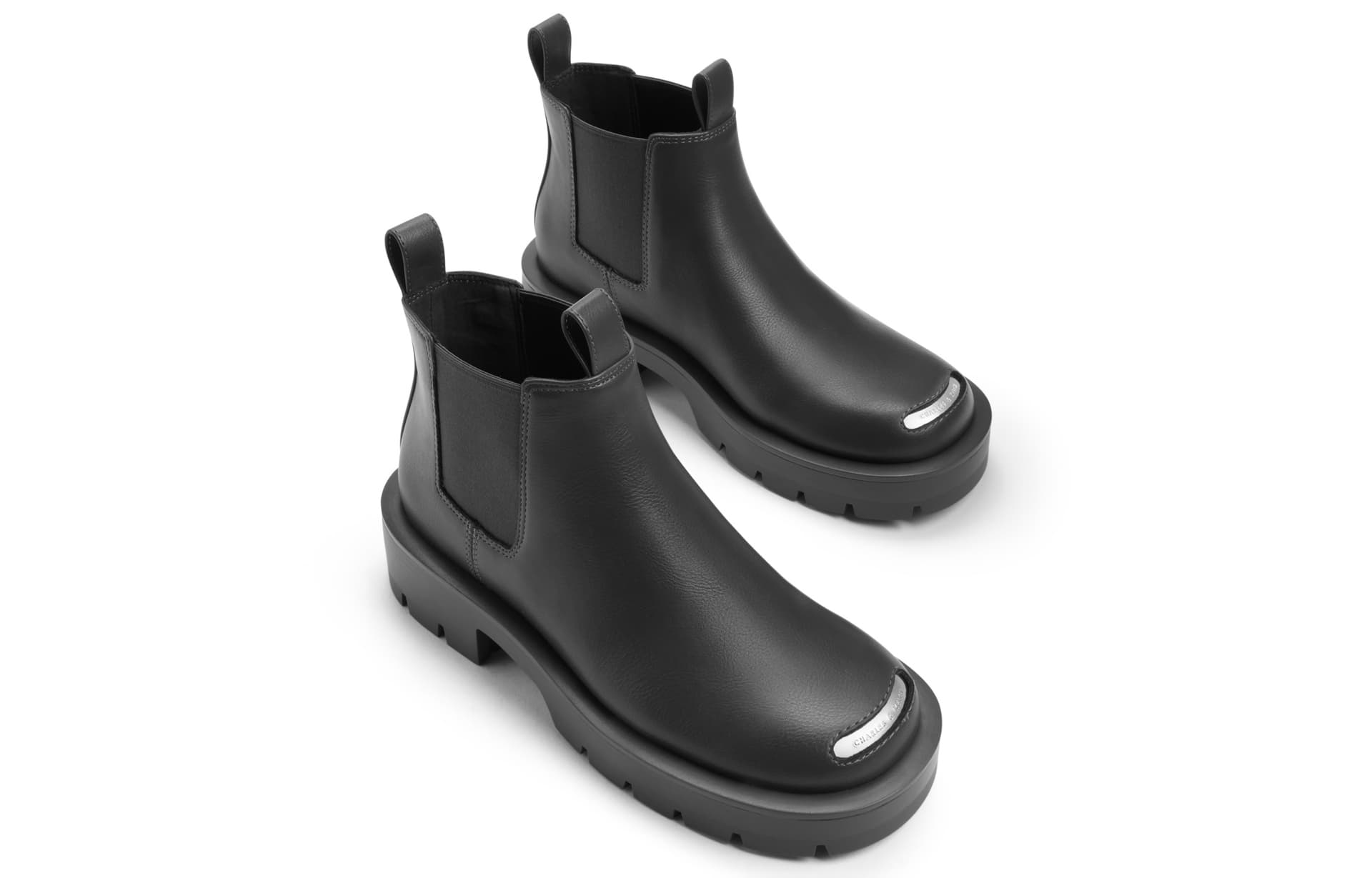 Ботинки челси CHARLES&KEITH PU Модный металлический круглый нос на платформе Короткий Ботинки челси 4,3 см Женский - изображение 6