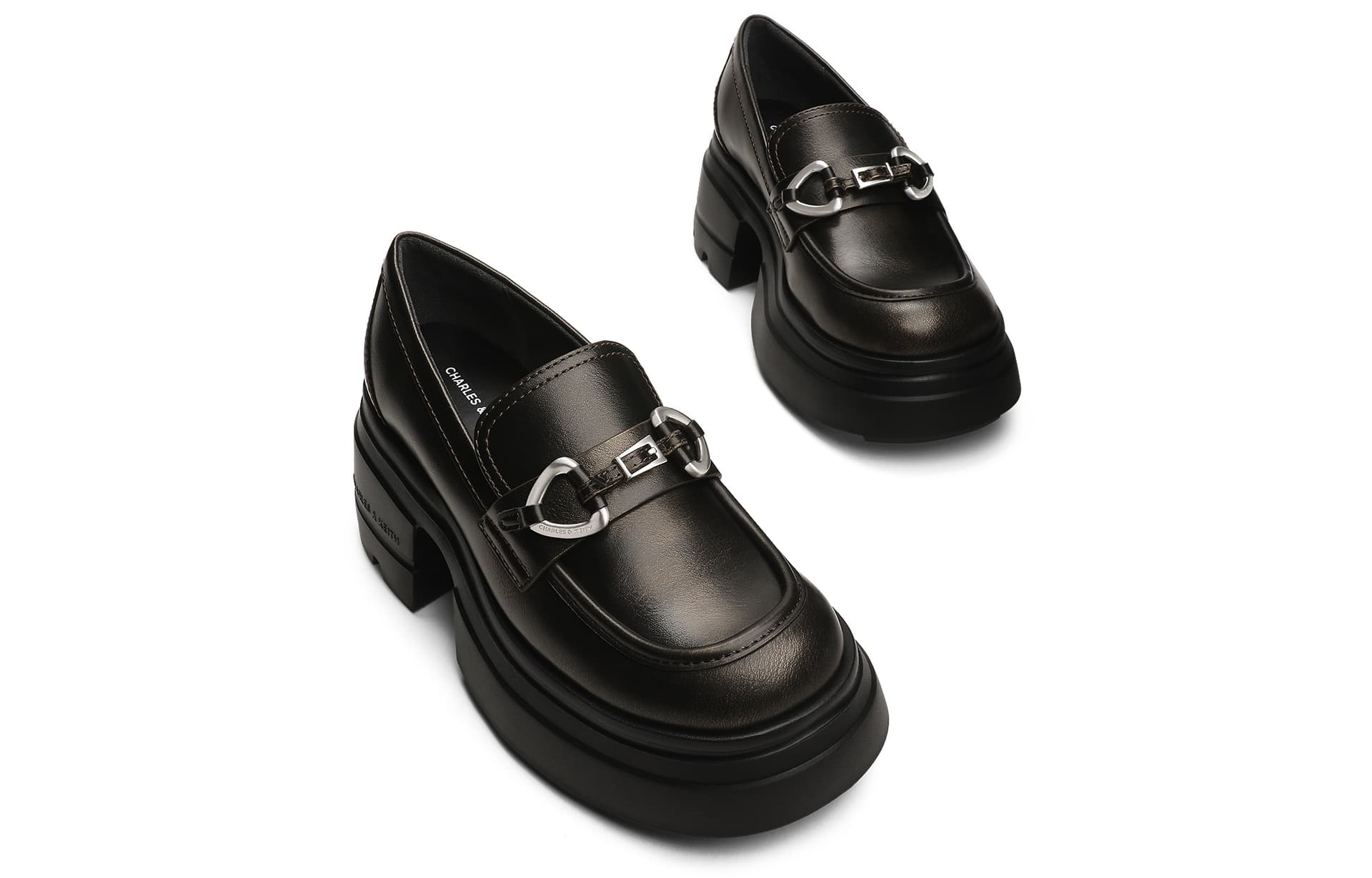 Лоферы CHARLES&KEITH Готическое платье в стиле Лолита из PU, британский стиль, лоферы на платформе 7 см, женские, черный/бронзовый - изображение 6