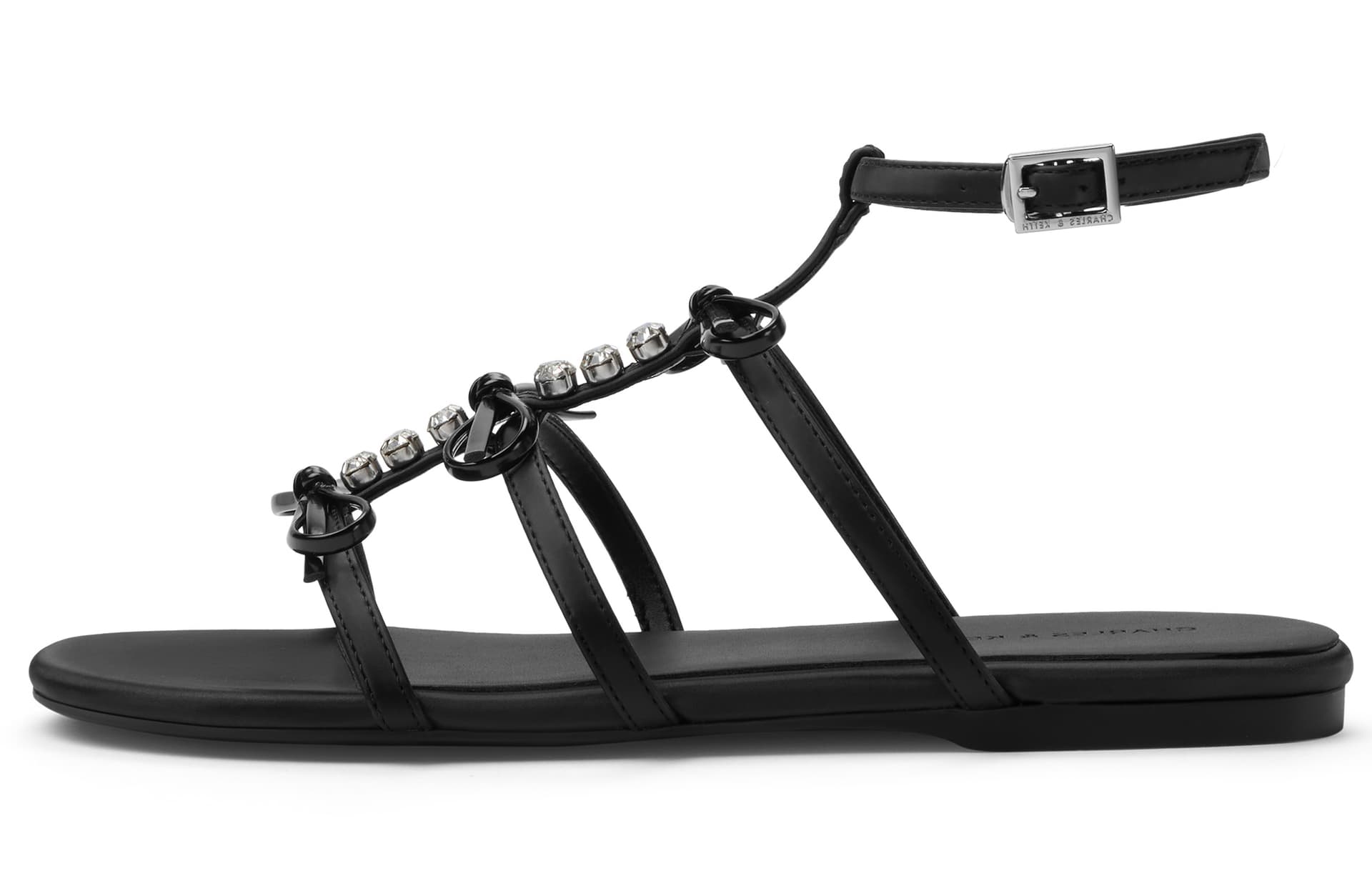 Шлёпанцы CHARLES&KEITH PU сандалии с бантом и стразами на плоской подошве в гладиаторском стиле 1,5 см женские - изображение 3