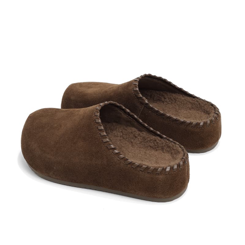 Сандалии CENTRAL&KITTY Обувь в стиле Birkenstock Слипоны Утолщенная флисовая подкладка Термозащитный Резиновая подошва Тапочки с закрытым носом Женский Мокко - изображение 3