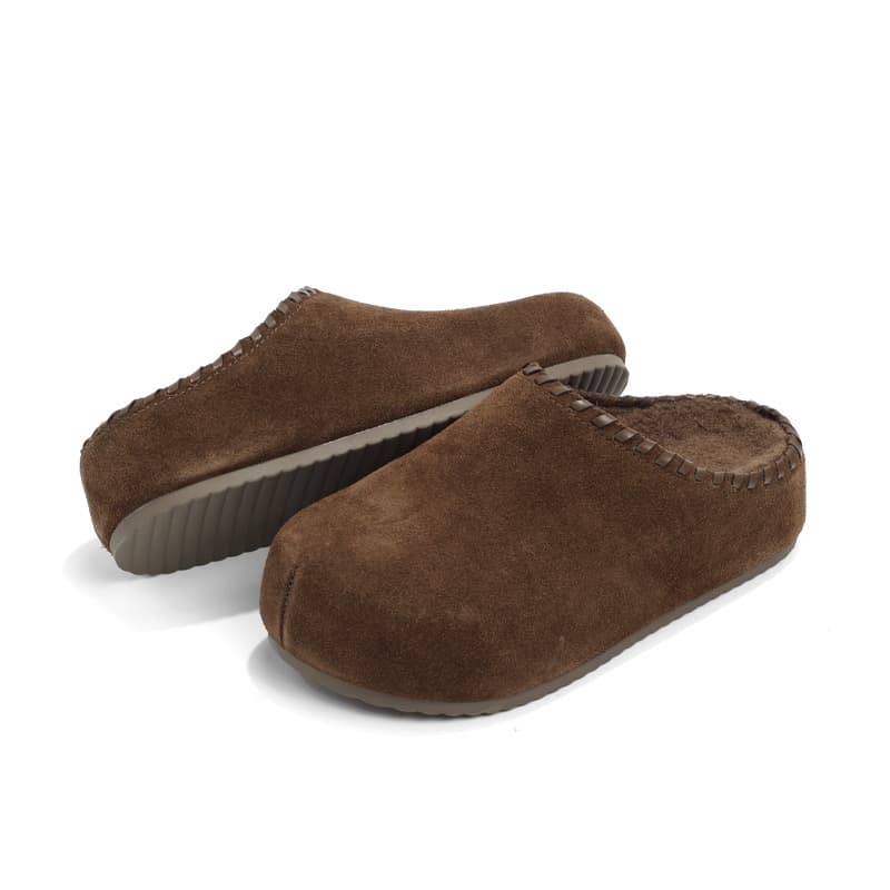 Сандалии CENTRAL&KITTY Обувь в стиле Birkenstock Слипоны Утолщенная флисовая подкладка Термозащитный Резиновая подошва Тапочки с закрытым носом Женский Мокко - изображение 4
