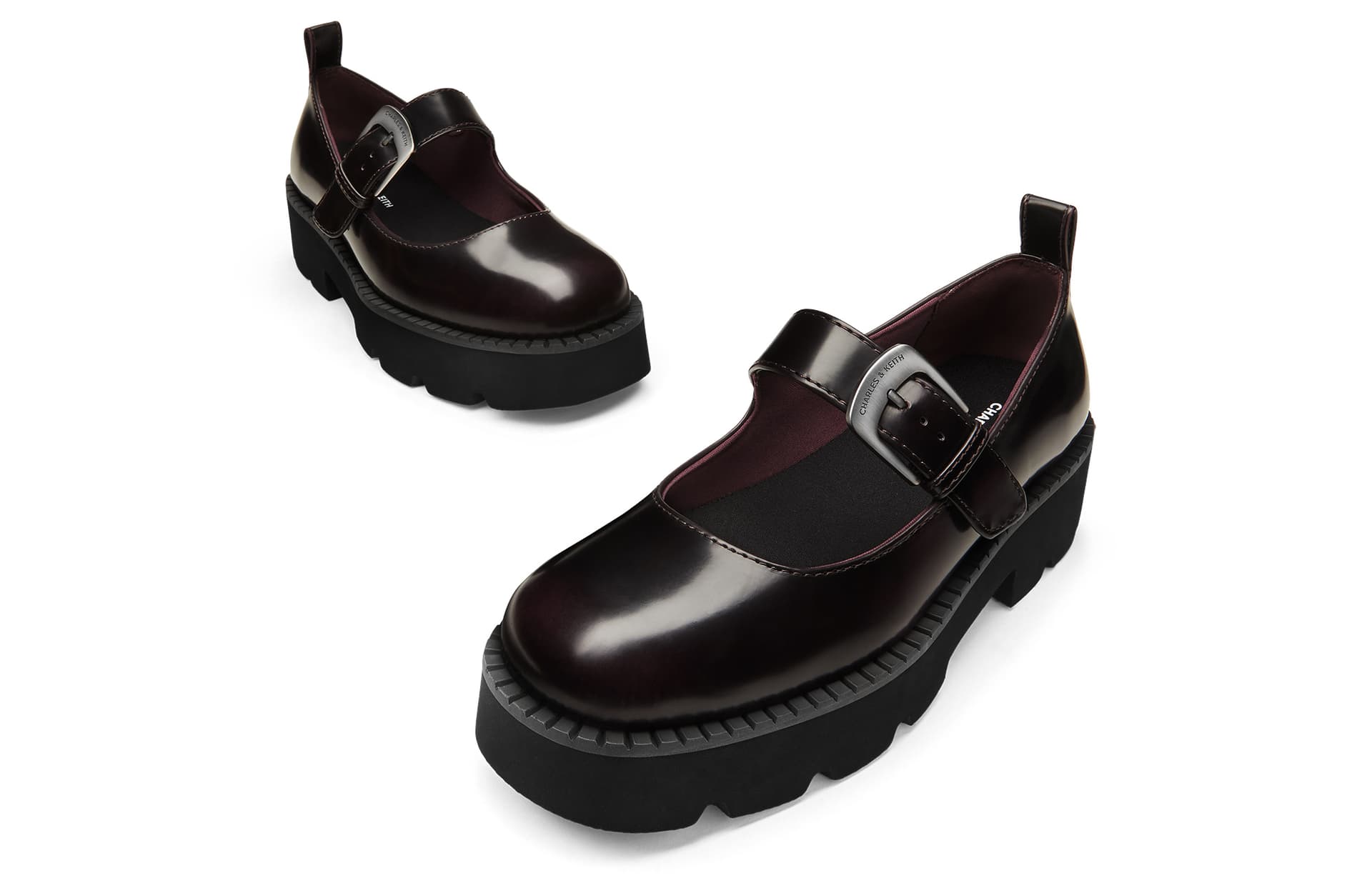 CHARLES&KEITH Готическое платье в стиле Лолита из искусственной кожи, удобные и универсальные туфли Мэри Джейн с грубым каблуком 4,4 см, женские Black Box/Бордовый - изображение 3