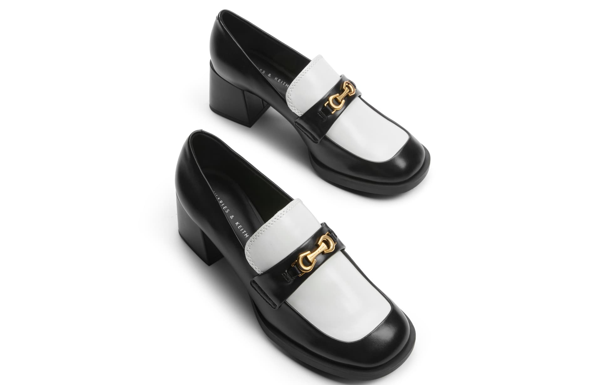 Лоферы CHARLES&KEITH Лоферы с грубым каблуком 5,9 см винтажные многоцветные PU Black Boxed Черный/Multi/Коричневый - изображение 3