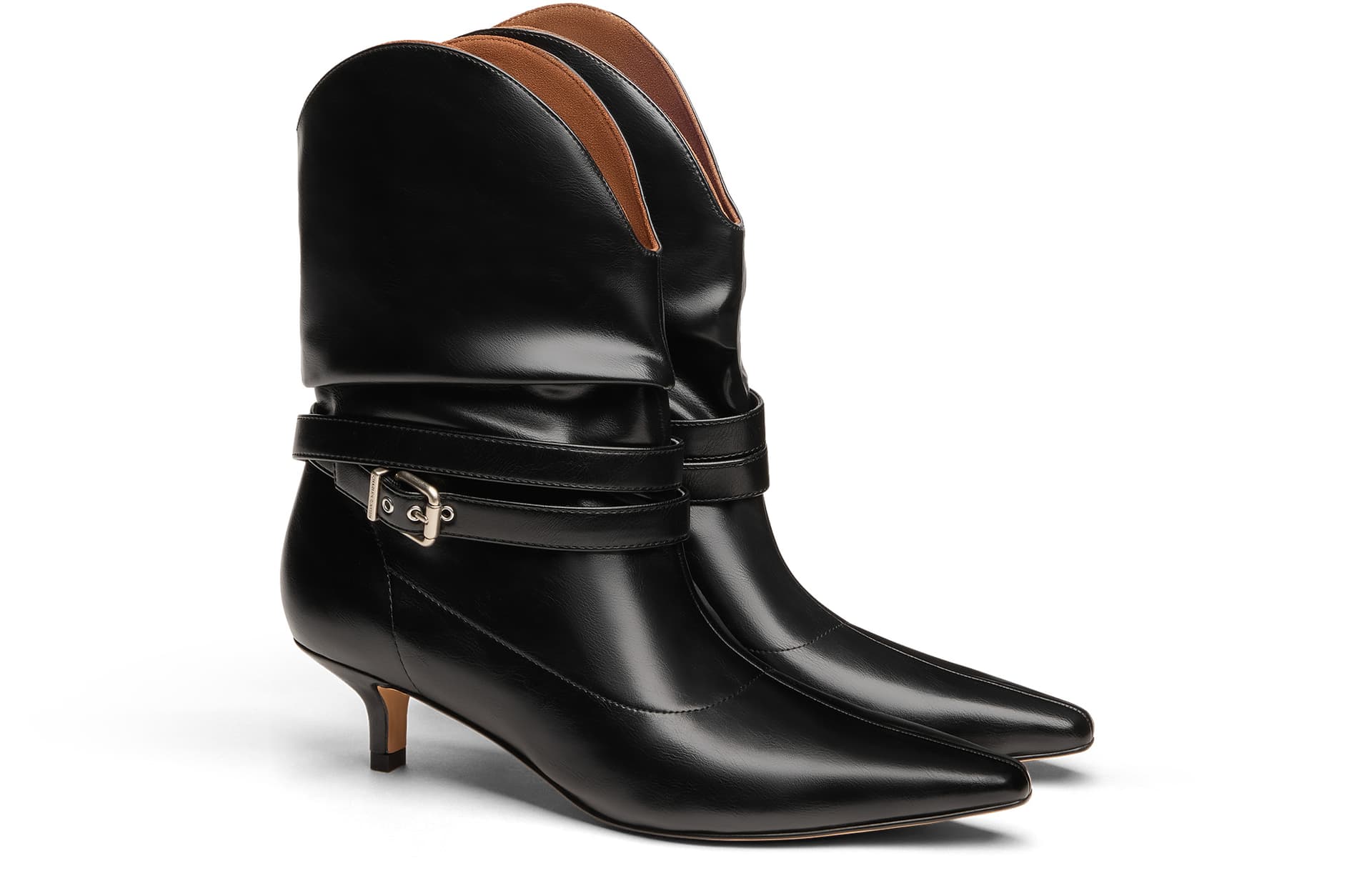 Сапоги CHARLES&KEITH Ботильоны из PU-ткани с заостренным носком, низким каблуком (4,5 см) и оборками в стиле вестерн - изображение 2