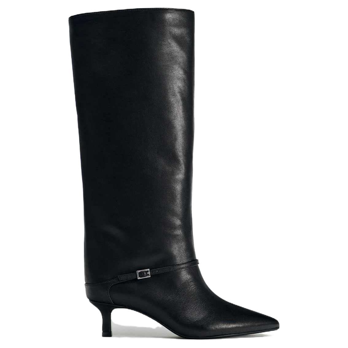 Ботинки ZARA Коровья кожа Высокие сапоги до колена 6,5 см Женские Черные - изображение 2