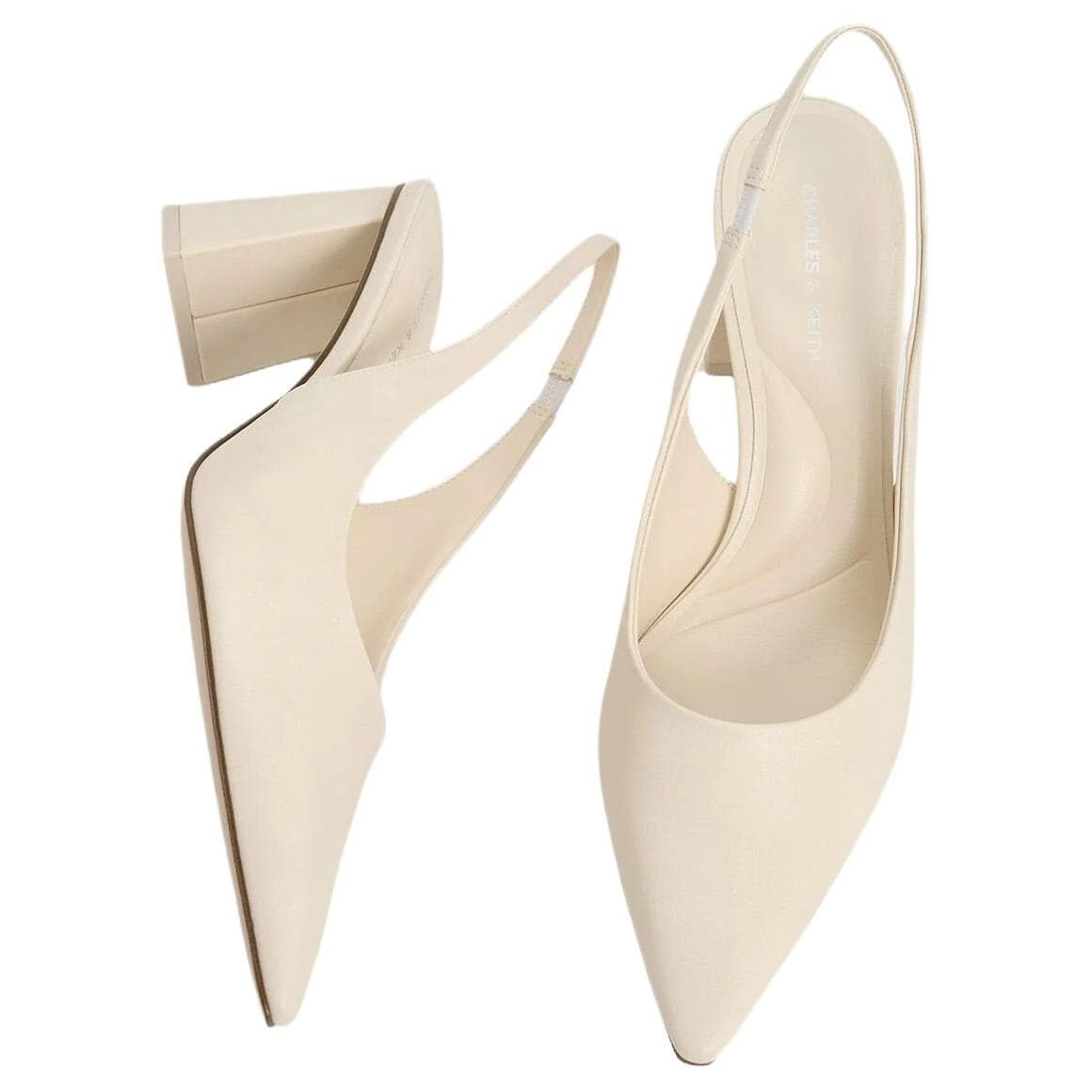 Туфли CHARLES&KEITH PU Модные босоножки на грубом каблуке 6,6 см женские бежевые - изображение 4