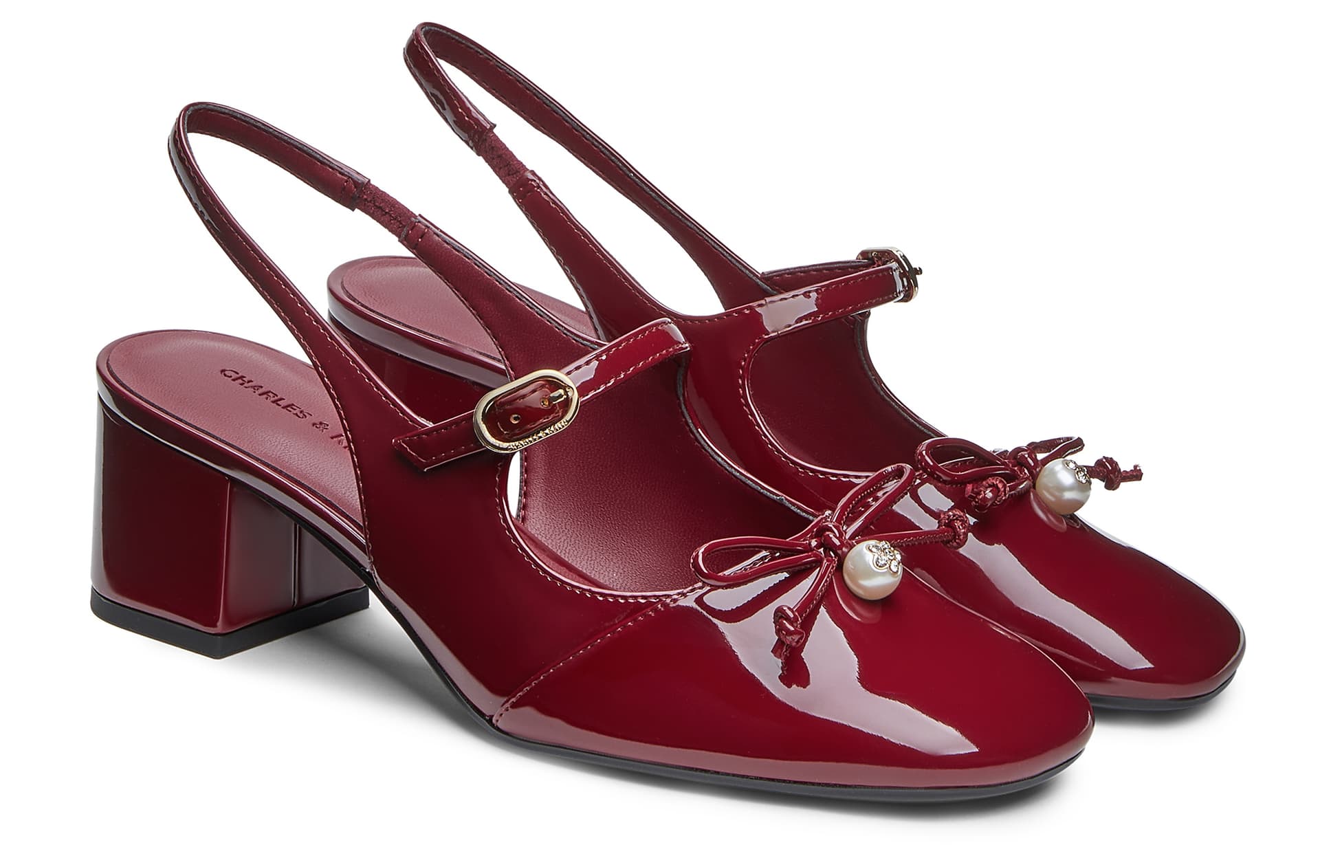 CHARLES&KEITH PU сандалии с бантом и искусственной жемчужиной на грубом каблуке 5,1 см - изображение 2