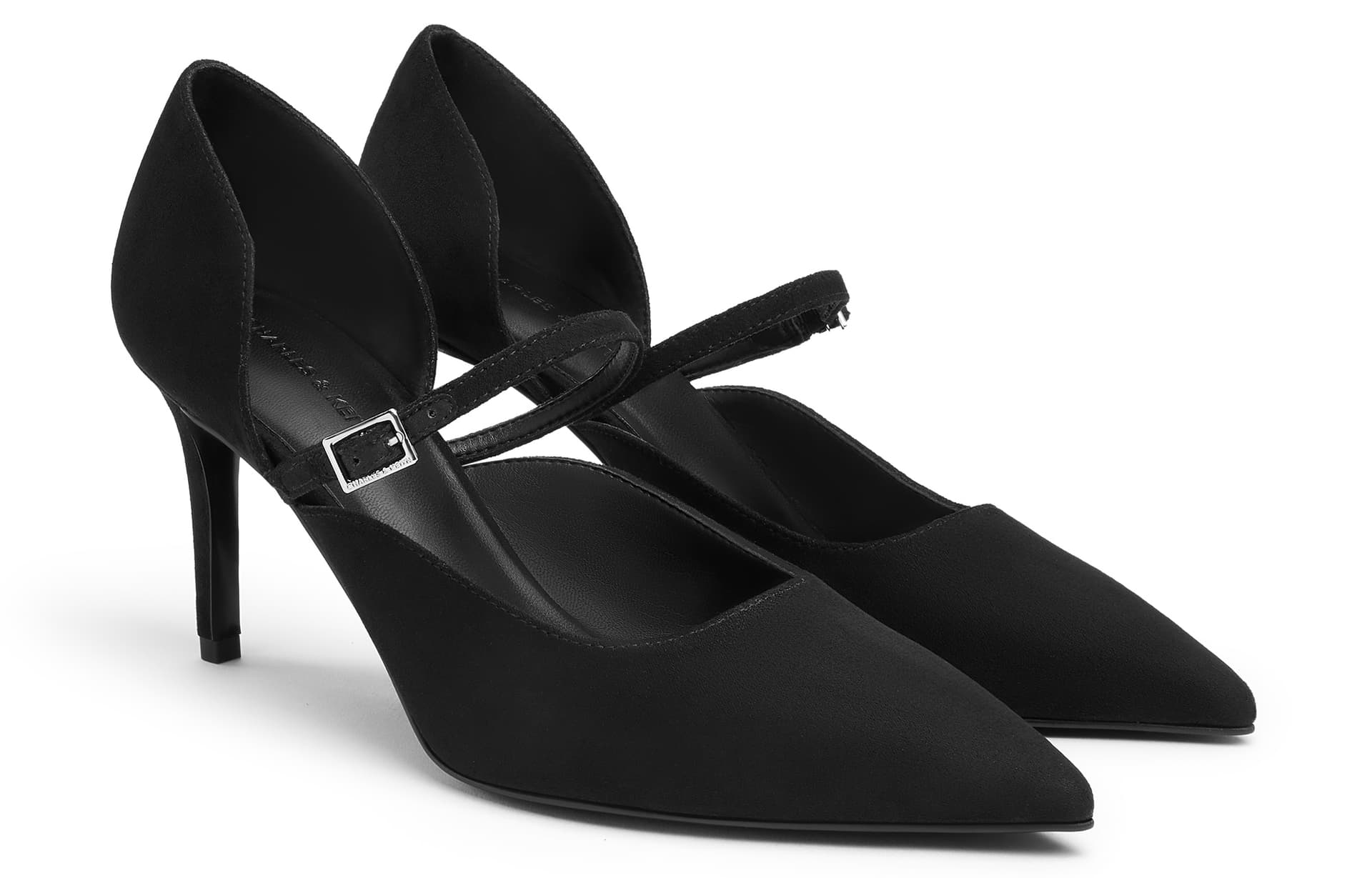Туфли CHARLES&KEITH Женские туфли на узком каблуке 8,1 см с острым носком и текстурированной черной тканью - изображение 2