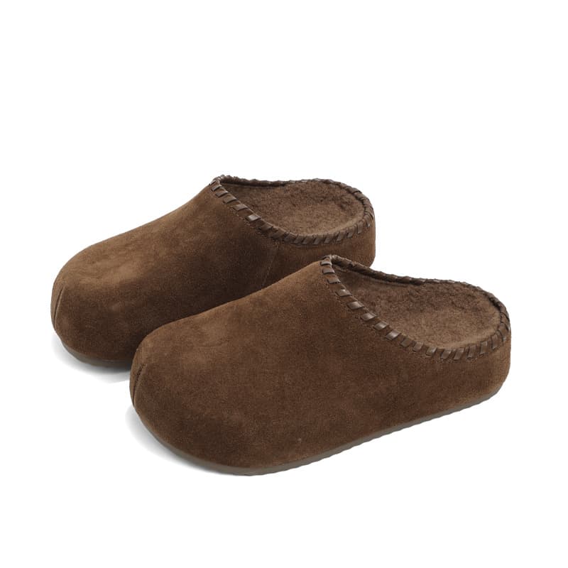Сандалии CENTRAL&KITTY Обувь в стиле Birkenstock Слипоны Утолщенная флисовая подкладка Термозащитный Резиновая подошва Тапочки с закрытым носом Женский Мокко - изображение 2
