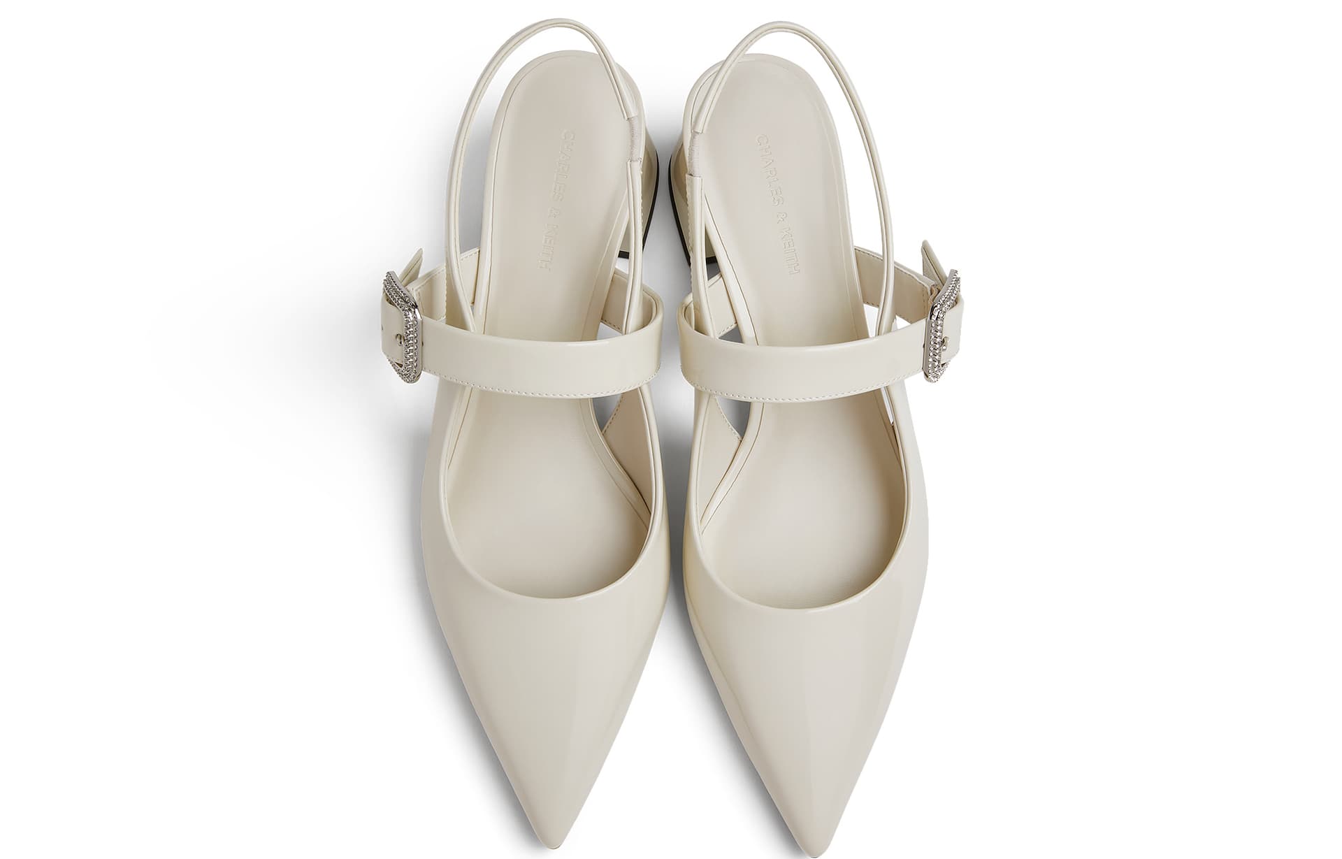 Туфли CHARLES&KEITH PU туфли-лодочки с квадратной пряжкой и стразами, грубый каблук 5,3 см, мел белый - изображение 3