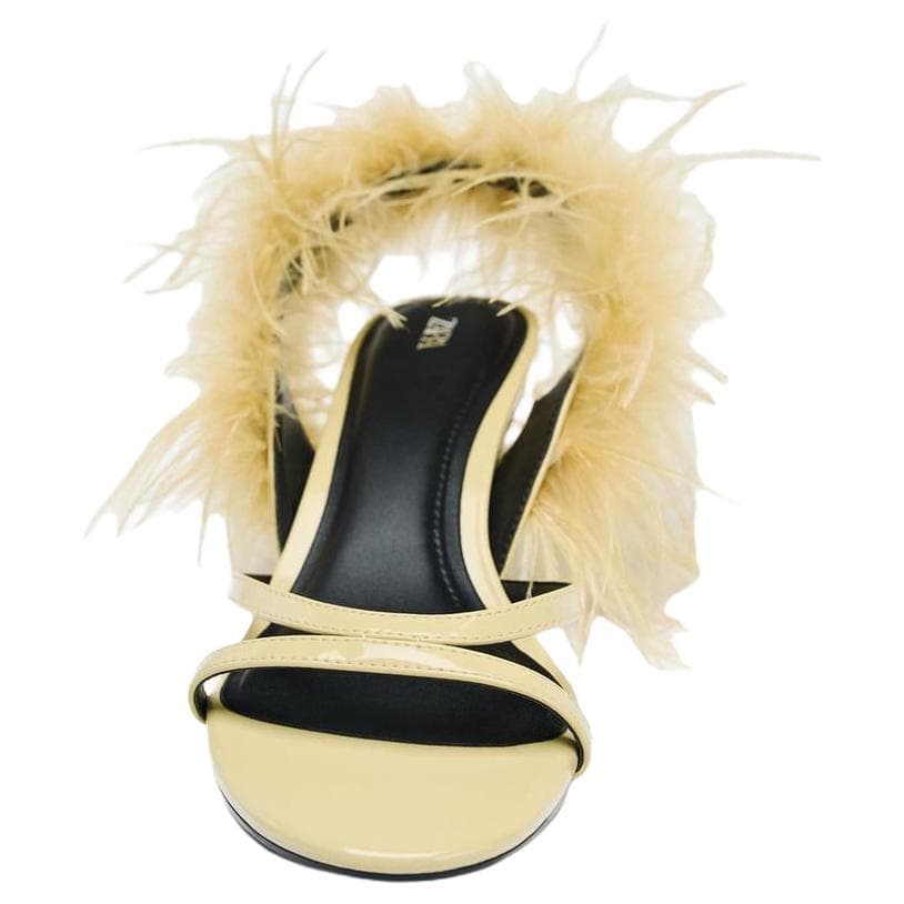 Шлёпанцы ZARA ПУ (полиуретан) Одиночные Шнуровые Сандалии 5 см Женские Желтые - изображение 4