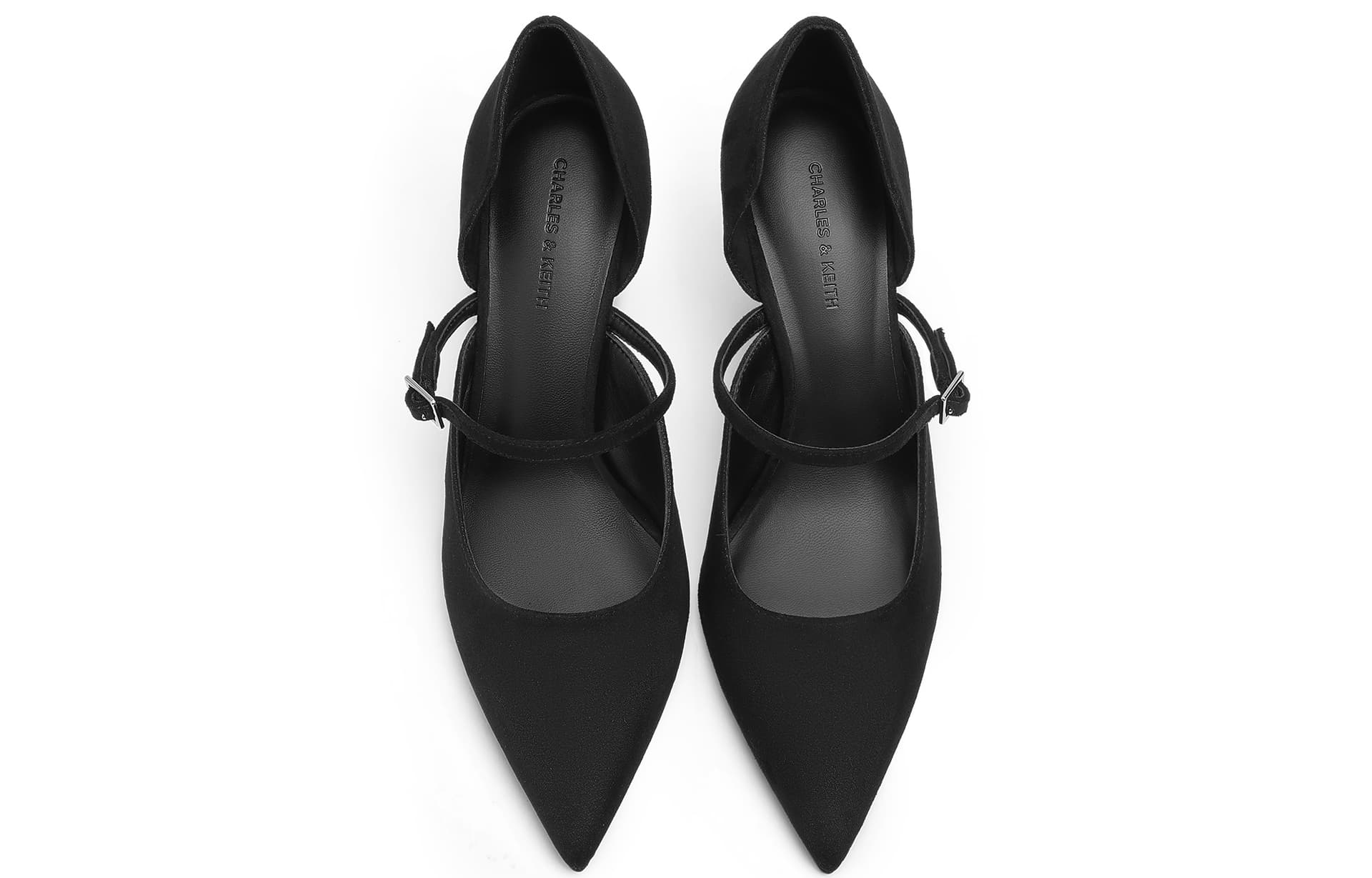 Туфли CHARLES&KEITH Женские туфли на узком каблуке 8,1 см с острым носком и текстурированной черной тканью - изображение 3