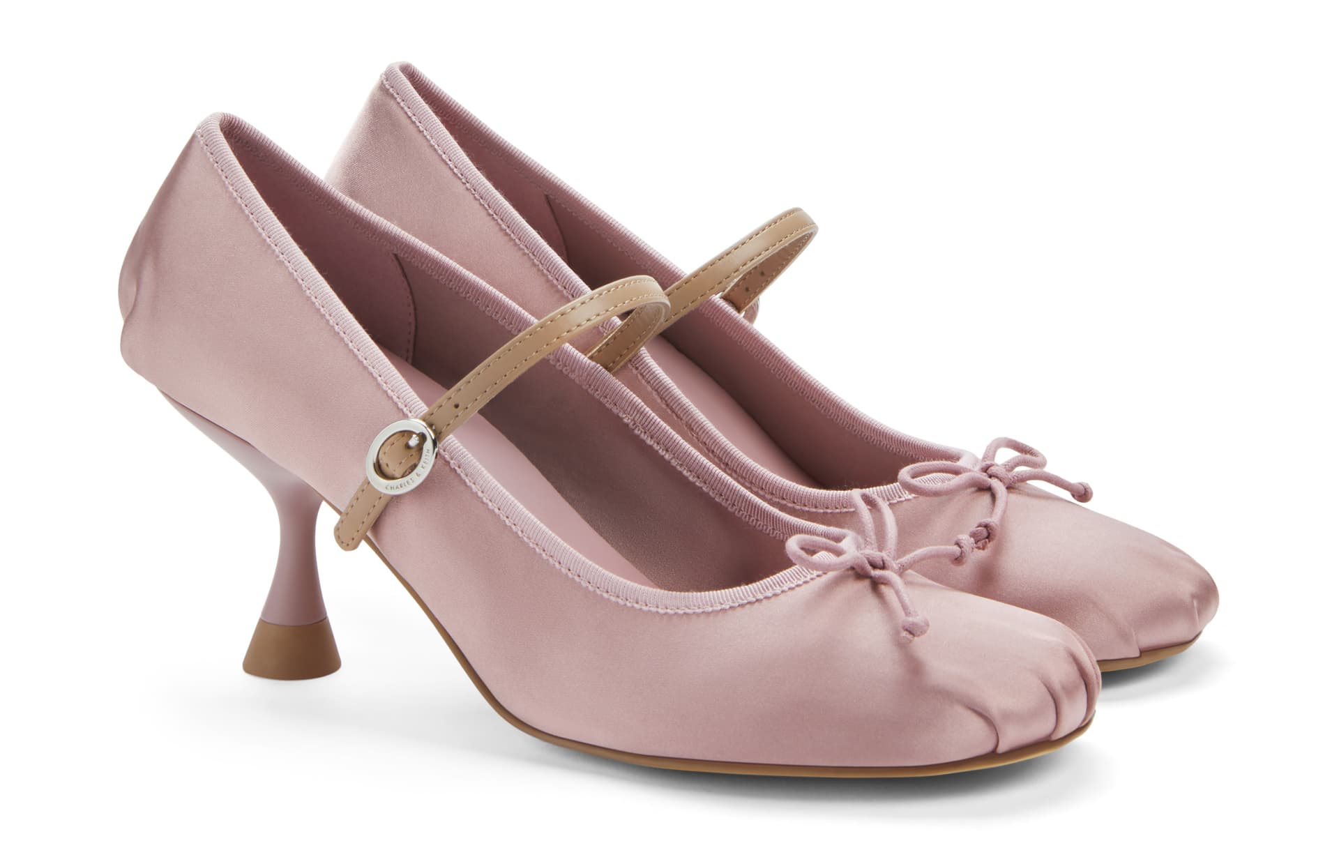 Туфли CHARLES&KEITH Ткань Бант Узкий каблук Балетки на каблуке 7,3 см Женские - изображение 2