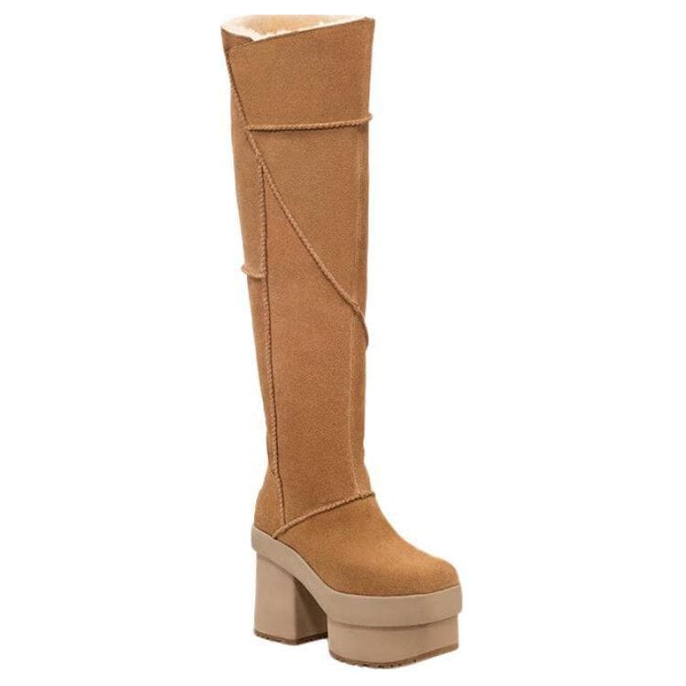 Ботинки UGG Спилок Коровья Кожа Удобные Высокие сапоги до колена 11,43 см Женские Каштановые - изображение 4