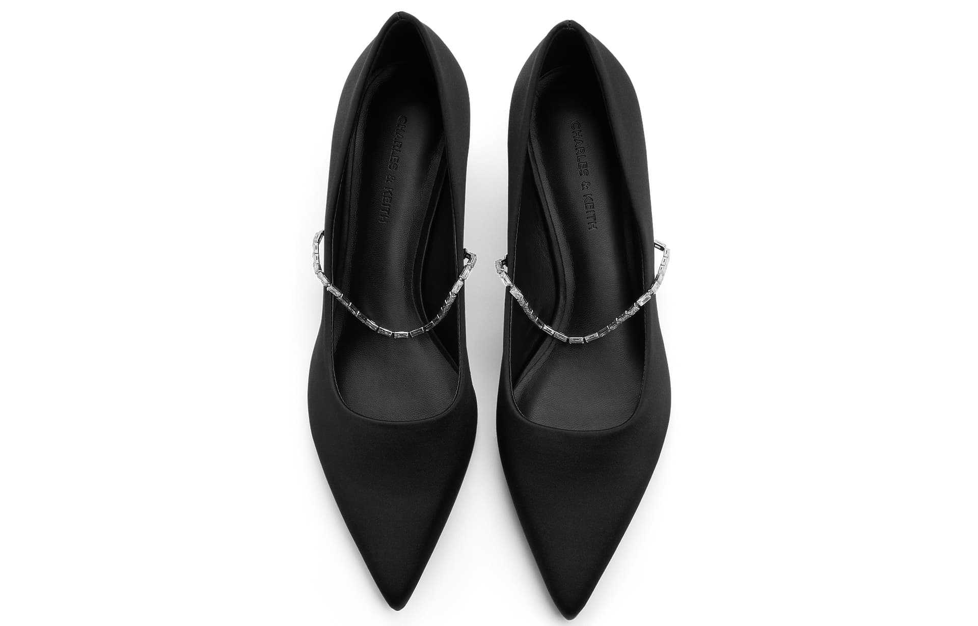 Тапочки CHARLES&KEITH Женские повседневные туфли с острым носом, стразами и цепочкой на каблуке 4,5 см - изображение 3