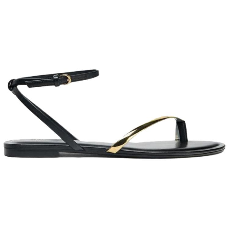 Шлёпанцы ZARA ПУ (полиуретан) Одиночные Шнуровые Сандалии 1CM Женские Черные - изображение 2