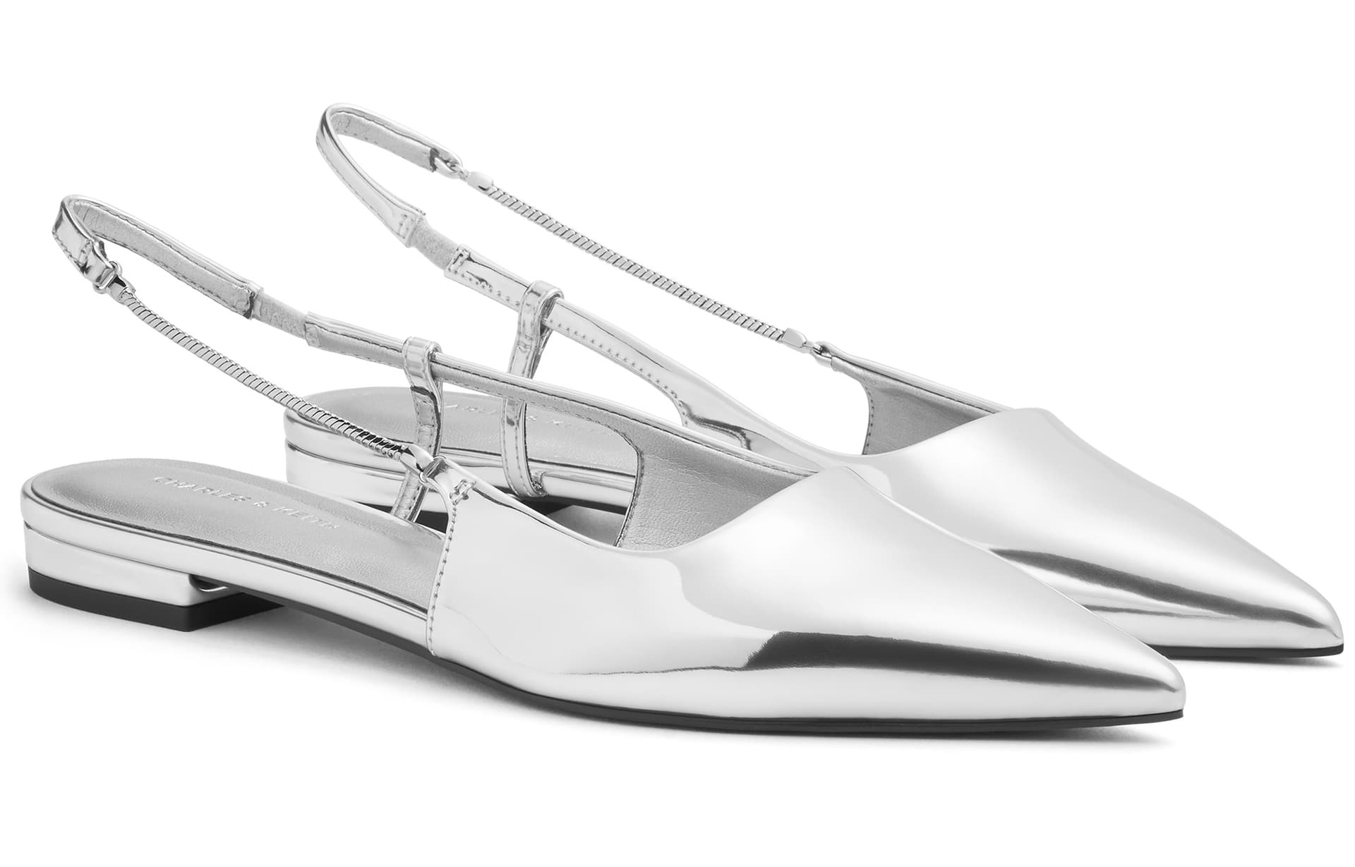 Тапочки CHARLES&KEITH Женские повседневные туфли с цепочкой и заостренным носком PU Французский стиль 2,5 см - изображение 3