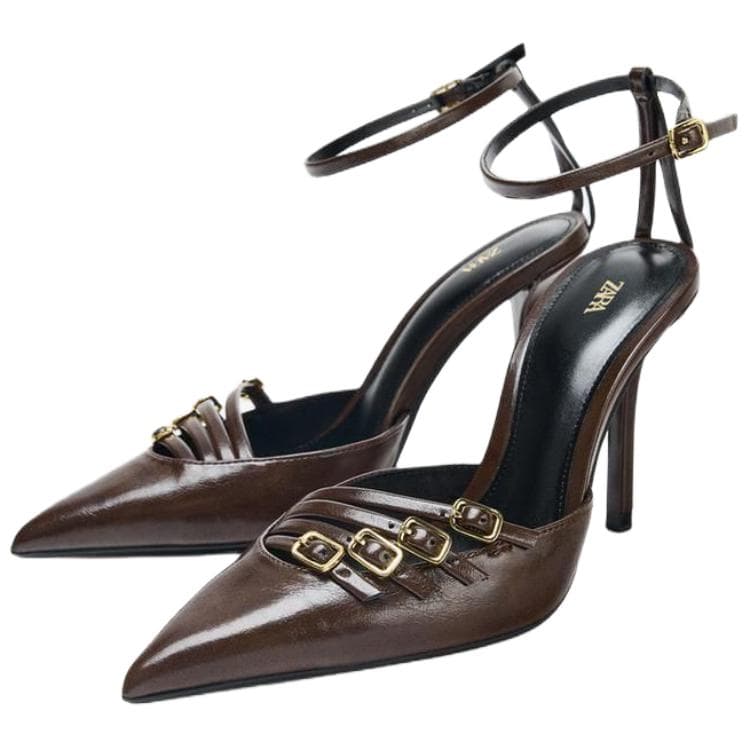 Туфли ZARA PU (полиуретан) Узкий каблук Высокие каблуки 10,5 см Женские Коричневый - изображение 3