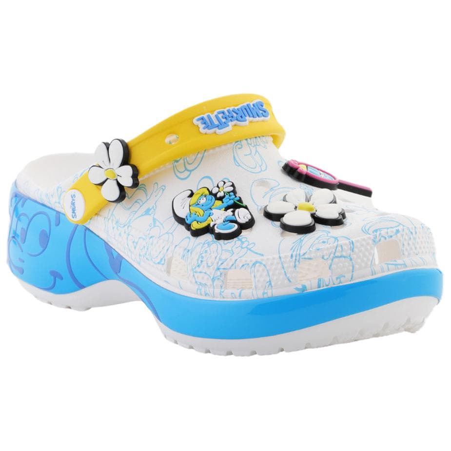 Сабо Crocs Classic Platform Clog SMURFS Платформа Clog Сабо резиновые Женские Белый Синий Желтый - изображение 3