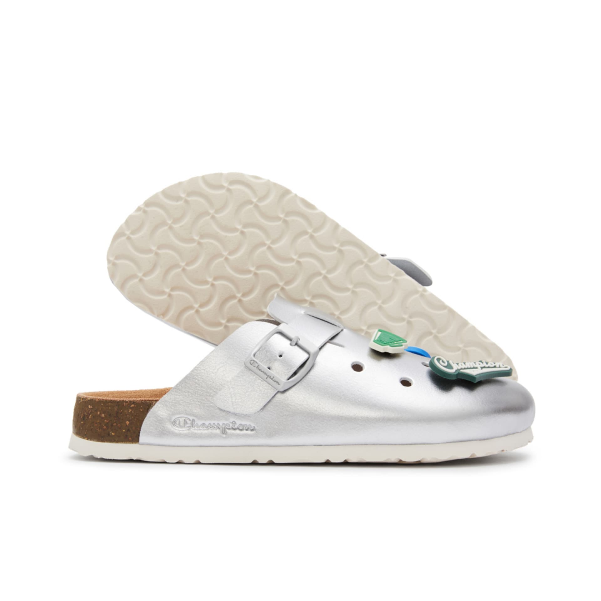 Сандалии Champion ЭВА Резина Дышащая Обувь Birkenstock Унисекс Серебристо-Белая - изображение 4
