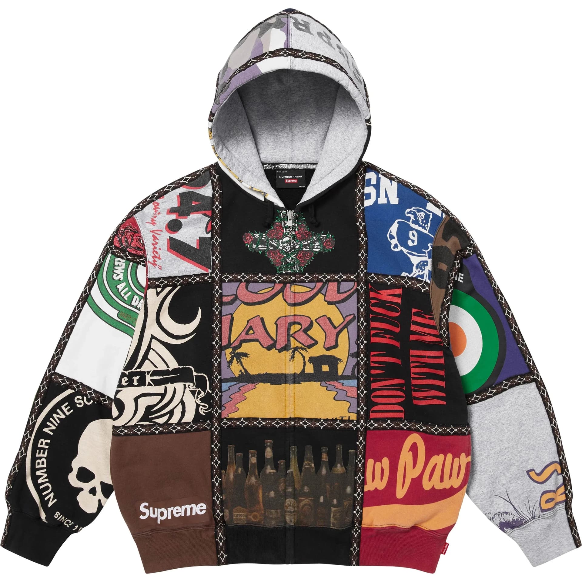 Кофта Supreme X NumberNine FW25 WEEK16 Пэчворк ZIP UP Худи Свитшот Унисекс - изображение 1