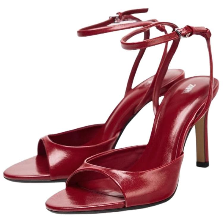 Шлёпанцы ZARA ПУ (полиуретан) Одиночные Шнуровые Сандалии 9,5 см Женские Красные - изображение 3