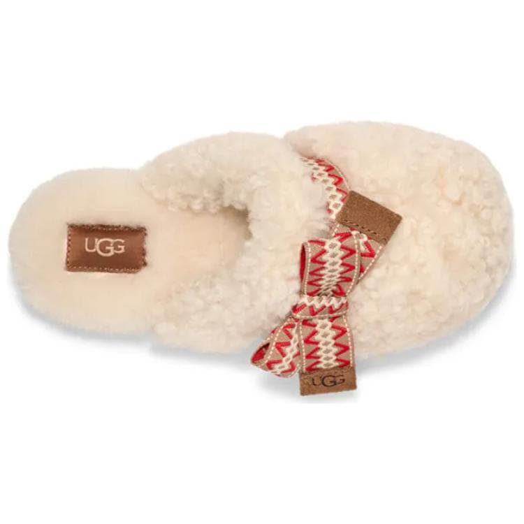 Сандалии UGG Платформа Удобные С флисовой подкладкой мюли противоскользящие домашние тапочки женские натуральный белый цвет - изображение 4