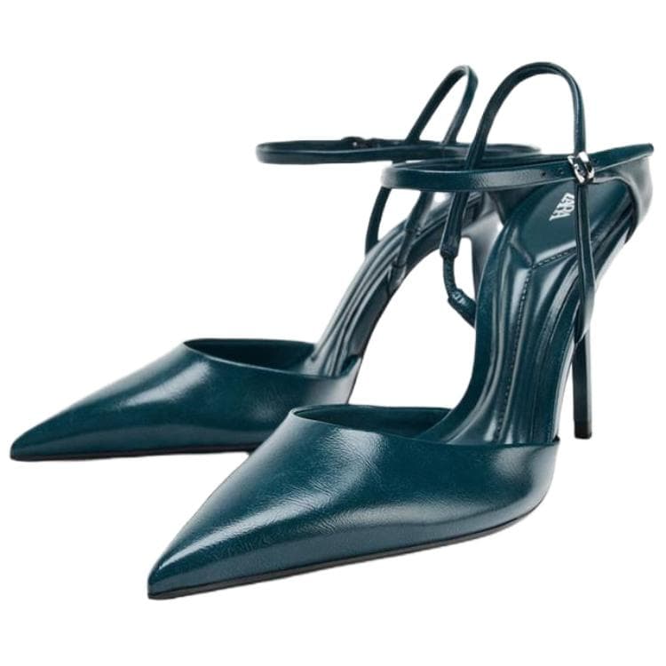 Туфли ZARA PU (полиуретан) Узкий каблук Высокие каблуки 10 см Женские Темно-синий - изображение 2
