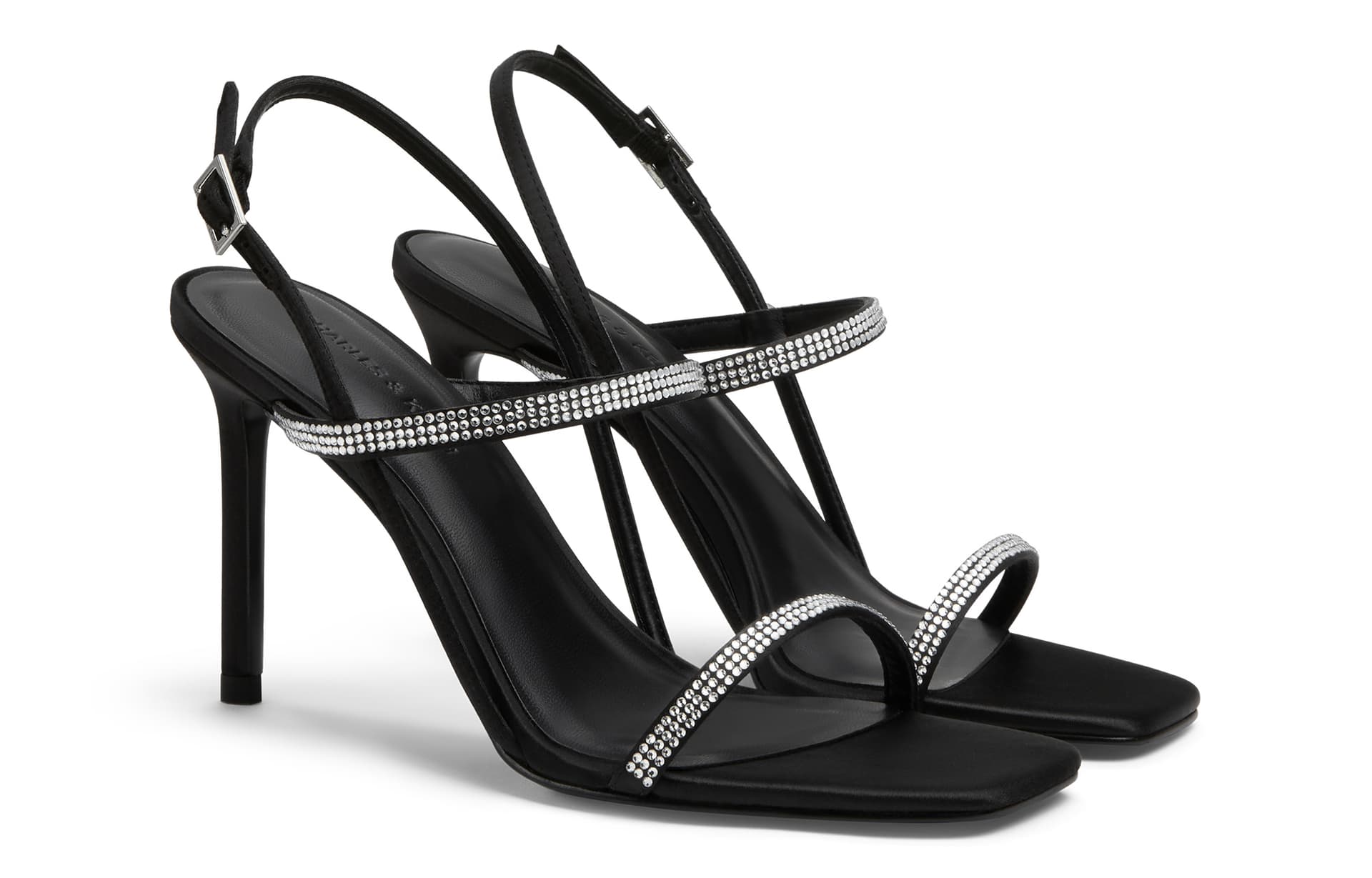 Шлёпанцы CHARLES&KEITH PU элегантные туфли на высоком каблуке (9,2 см) с квадратным носком и стразами для невесты с ремешком - изображение 2