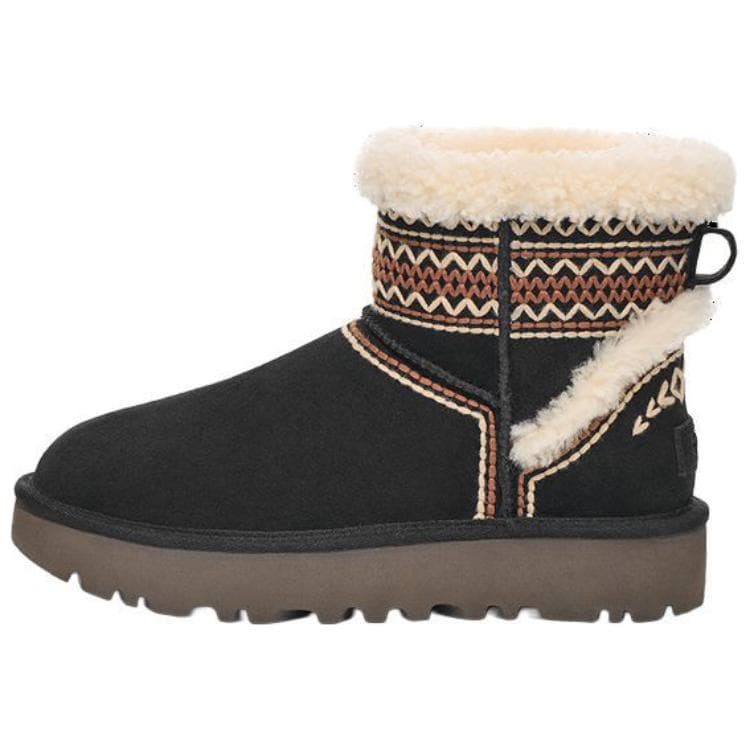 Ботинки зимние UGG CLASSIC MINI Atherson Коровья кожа Спилок с флисовой подкладкой модный удобный короткий сноубутсы женский черный - изображение 1