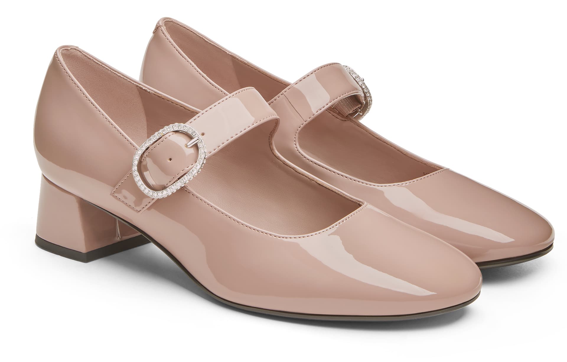 CHARLES&KEITH Туфли Мэри Джейн из искусственной кожи PU Красный анкора с блестящими стразами и грубым каблуком 4см Женские Многоцветный - изображение 2