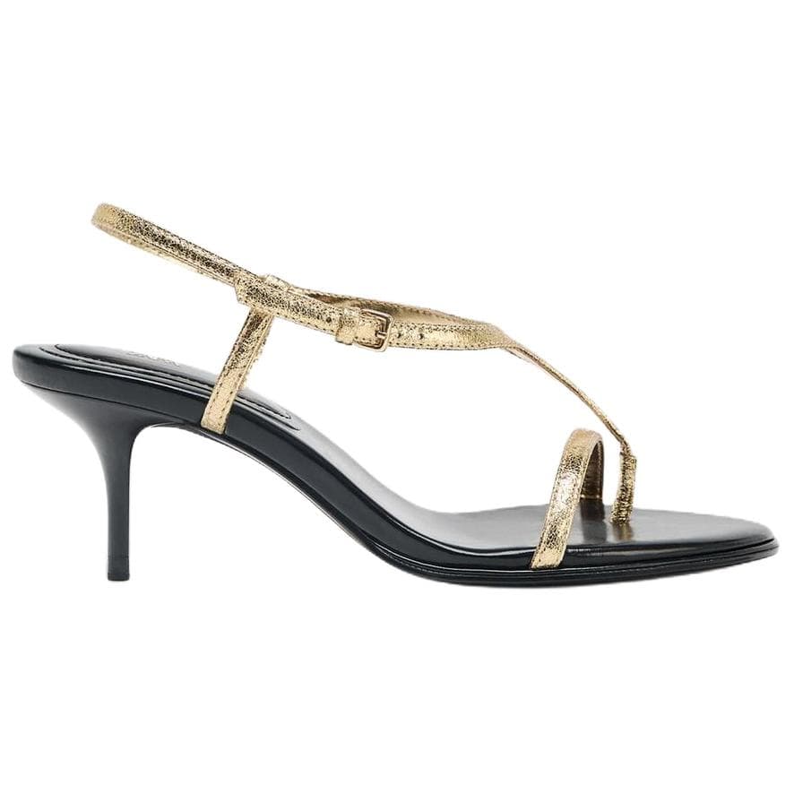 Шлёпанцы ZARA ПУ (полиуретан) Одиночные Шнуровые Сандалии 7 см Женские Золотые - изображение 2