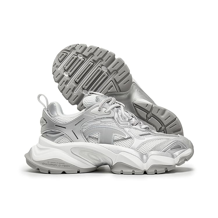 Кроссовки Champion Shark Shoes Акулий зуб Пава Броня Низкий верх Повседневная обувь Женская Фотонно-серый Серебристо-белый - изображение 2