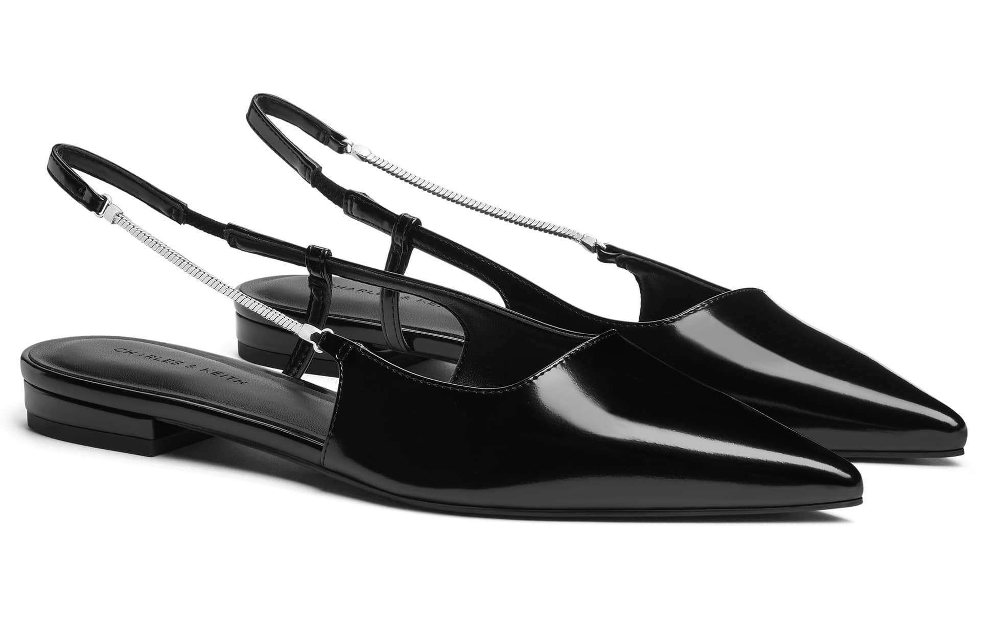 Тапочки CHARLES&KEITH Женские повседневные туфли с цепочкой и заостренным носком PU Французский стиль 2,5 см - изображение 5