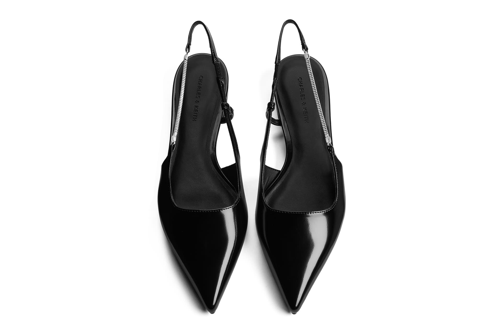 Тапочки CHARLES&KEITH Женские повседневные туфли с цепочкой и заостренным носком PU Французский стиль 2,5 см - изображение 6